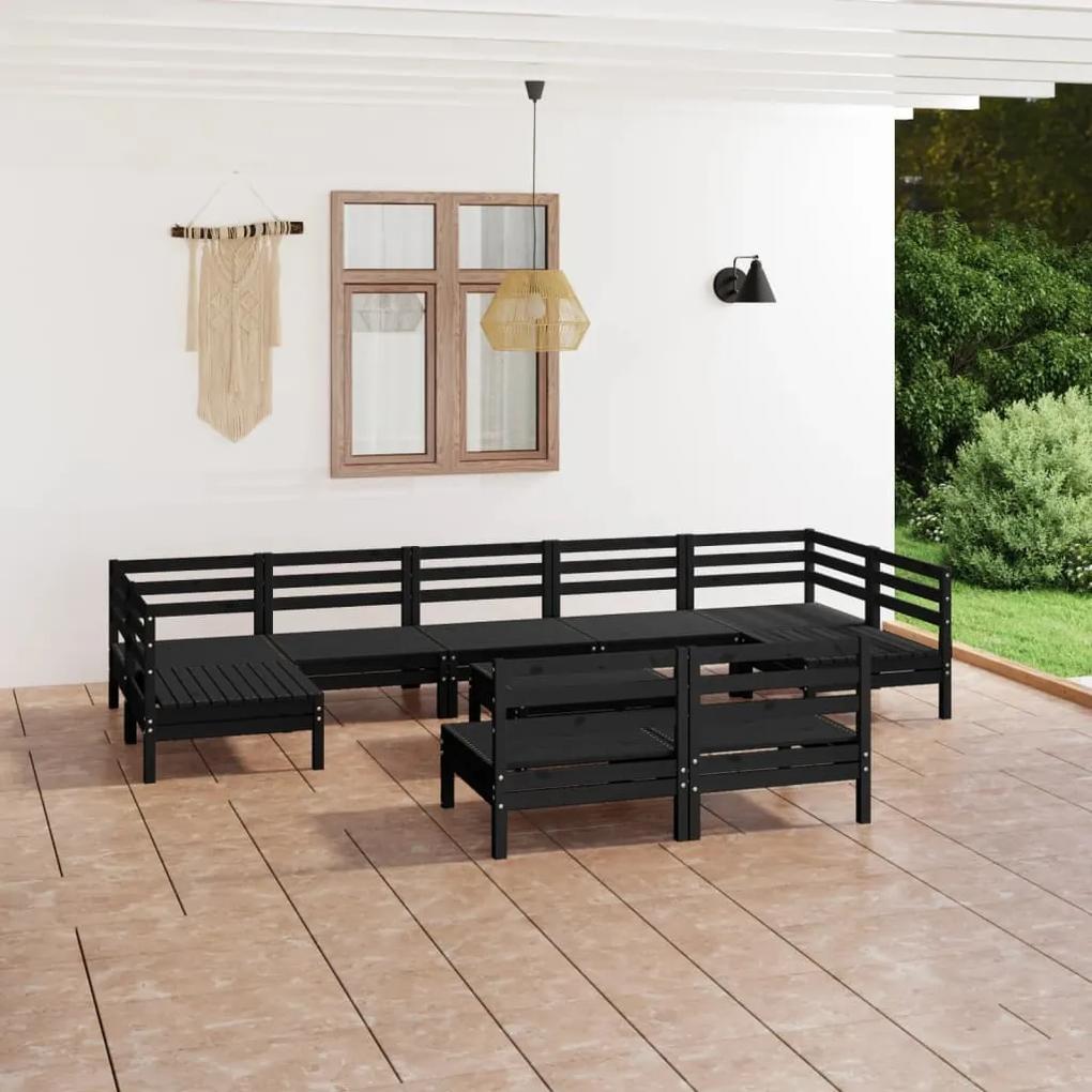 10-dielna záhradná sedacia súprava čierna borovicový masív 3083443