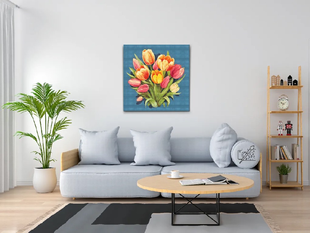 Gario Diamantové maľovanie Kytica tulipánov Rozmery: 50 x 50 cm, Rámovanie: S vnútorným rámom, Diamanty: Okrúhle