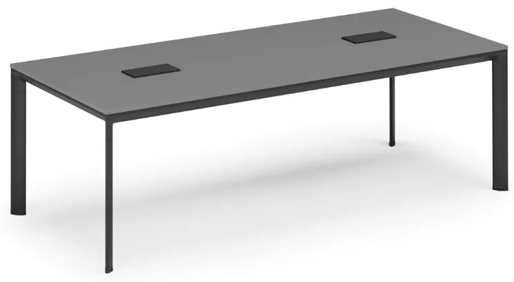 Rokovací stôl PRIMO INVITATION, 240x120 cm, grafit + 2x stolná zásuvka TYP I, čierna