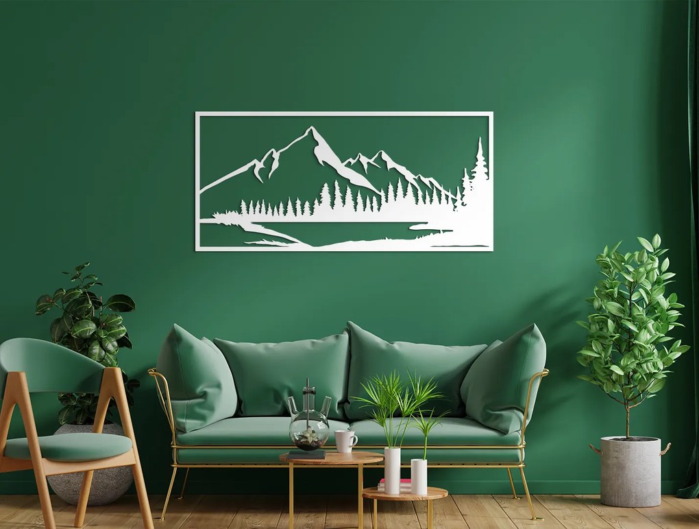 drevko Drevený obraz Vrchy s jazerom Rozmer obrazu: 30,5 x 65 cm, Farba dekorácie: Čierna