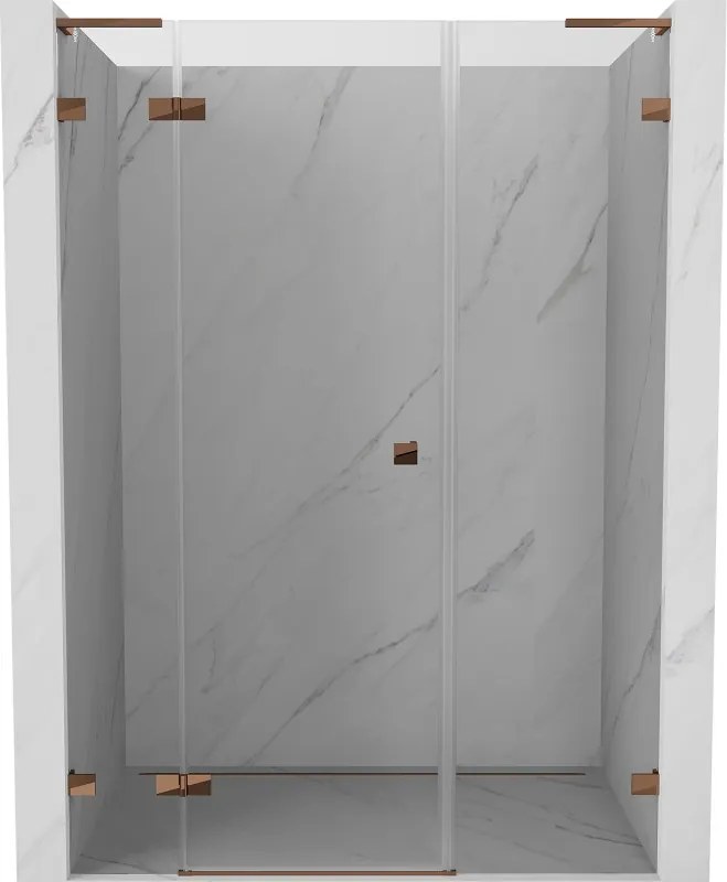 Mexen Lunar L, ľavé otočné sprchové dvere 155 cm, 8mm číre sklo, ružové zlato profil, 834SL-155-050-60-00-L