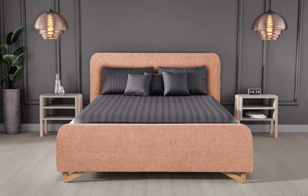 Posteľ Flamingo 180x200 cm, marhuľová štruktúrovaná tkanina