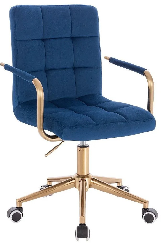 LuxuryForm DESIGN Stolička VERONA GOLD VELUR na zlatej základni s kolieskami - modrá
