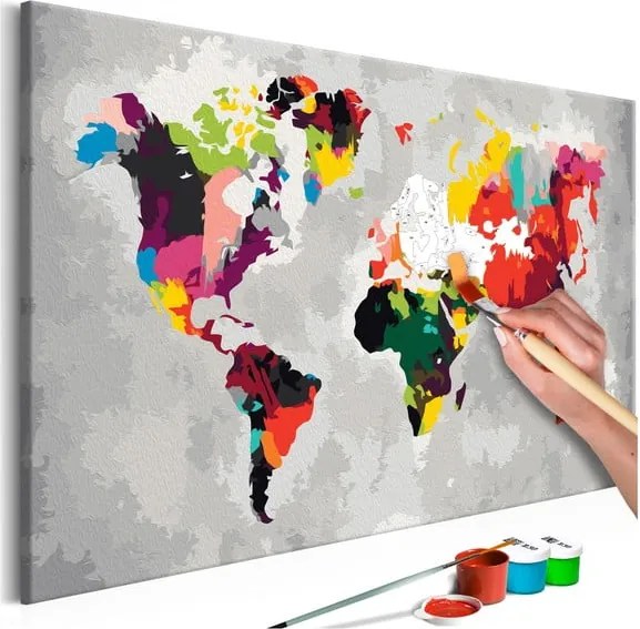 DIY set na tvorbu vlastného obrazu na plátne Artgeist Bright World Map, 60 × 40 cm