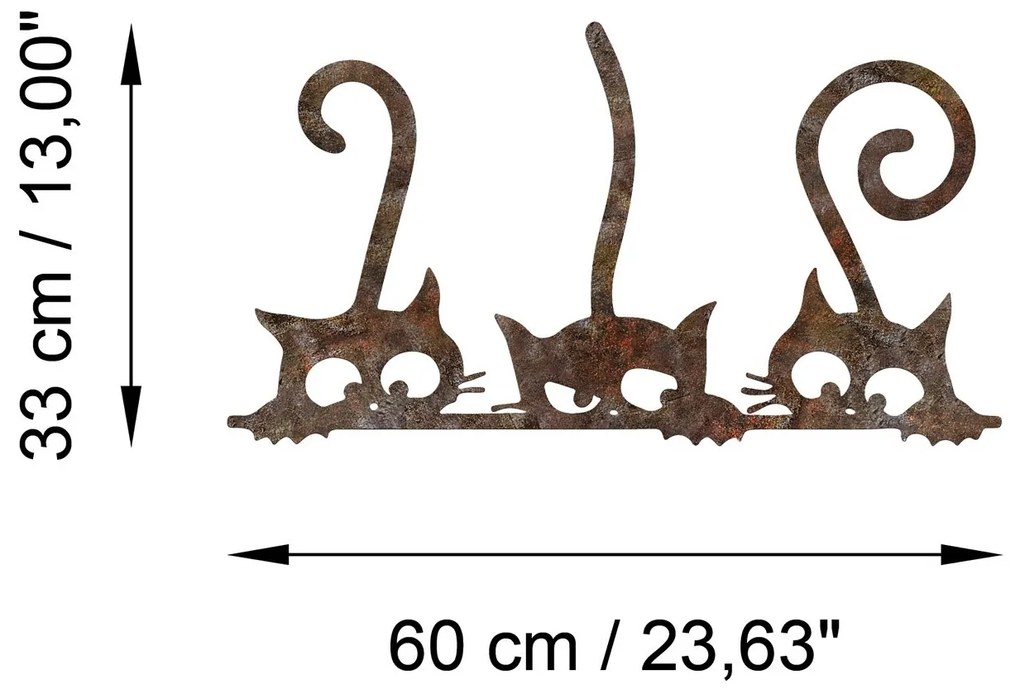Nástenná kovová dekorácia Hrdzavé mačky 1 viacfarebná