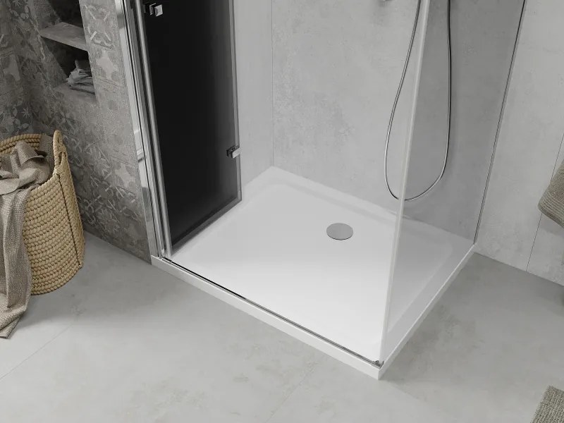 Mexen Lima, sprchový kút so skladacími dverami 70 (dvere) x 80 (stena) cm, 6mm šedé sklo, chrómový profil + slim sprchová vanička biela + chrómový sifón, 856-070-080-01-40-4010