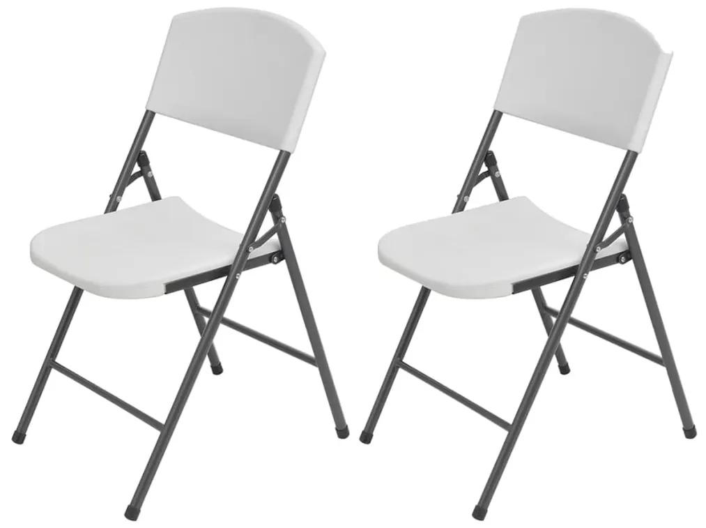 vidaXL Skladacie záhradné stoličky 2 ks, HDPE a oceľ, biele