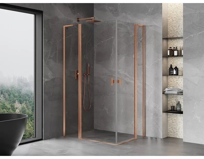 Mexen, Mexen Mist L Duo sklápací sprchový kút 120 x 110 cm, transparentný, brúsená meď - 8A4L-120-110-65-00