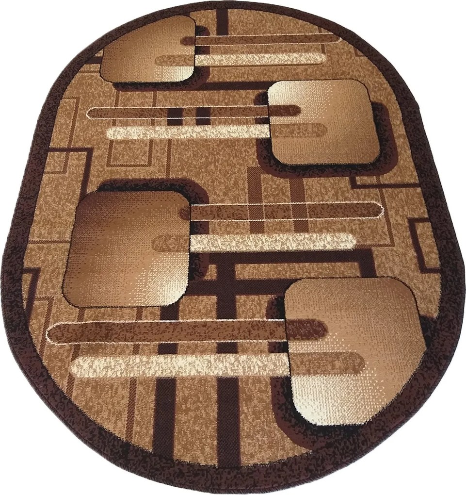 DY Oválny hnedý  koberec s geometrickým vzorom Alfa 16 Rozmer: 80x150 cm