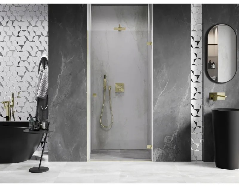 Mexen, Mexen Lunar-B výklopné pravé sprchové dvere 95 cm, transparentné, brúsené zlato - 832-095-000-55-00-P