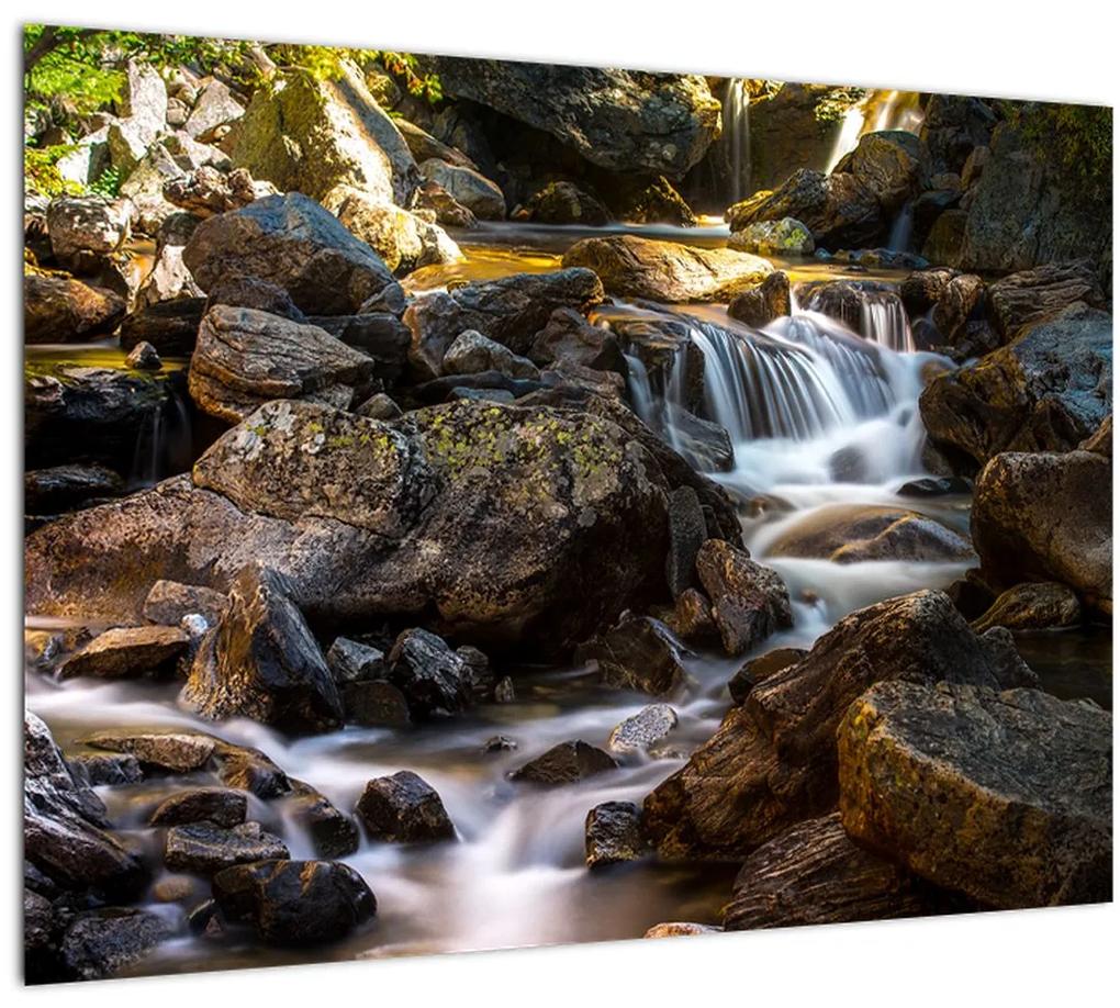 Sklenený obraz kamenistého potoku (70x50 cm)