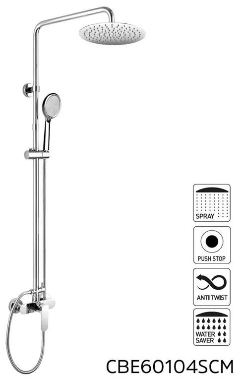 Mereo, Nástenná sprchová batéria Mada so sprchovou tyčou, hadicou, ručnou a tanierovou slim sprchou, MER-CBE60104SCM