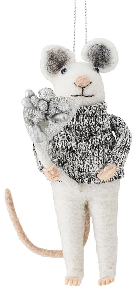 Bloomingville Plstená vianočná ozdoba Peo Grey Wool Myšiak