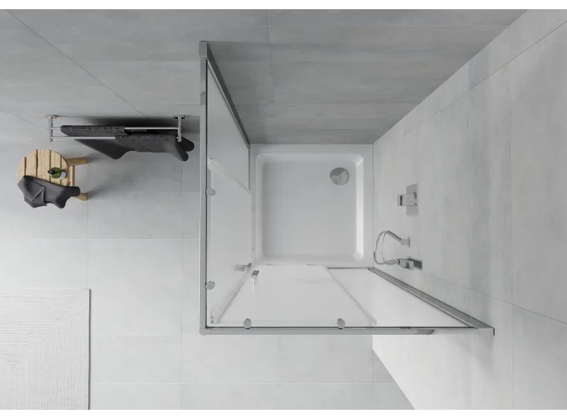 Mexen Rio, štvorcový sprchovací kút s posuvnými dverami 70(dvere) x 70(dvere) x 190 cm, 6mm sklo námraza, chrómový profil + biela sprchová vanička SLIM, 860-070-070-01-30-4010