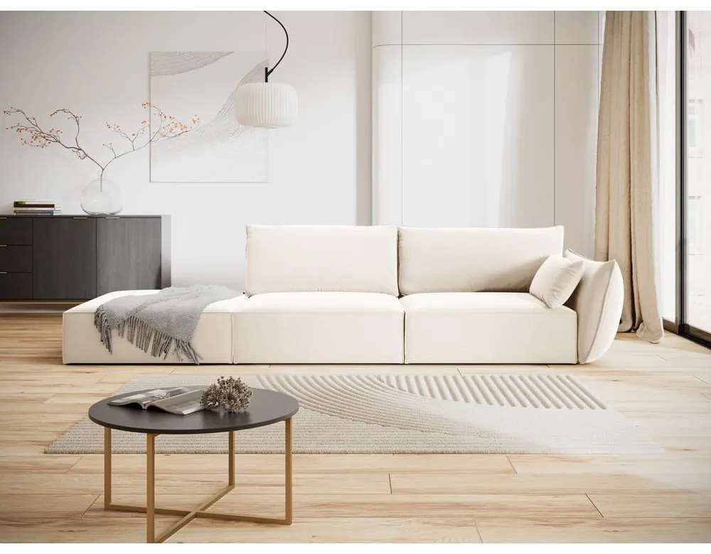 Béžová zamatová pohovka pravý roh 264 cm Vanda – Mazzini Sofas