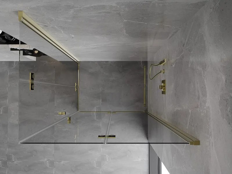 Mexen Mist-F Duo, skladací sprchový kút 75 x 90 cm, číre sklo, zlatý lesklý profil, 8A6-075L-090P-50-00
