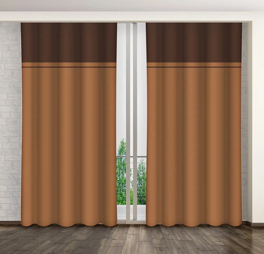 Originálny hnedý dvojfarebný záves na štipce Dĺžka: 250 cm
