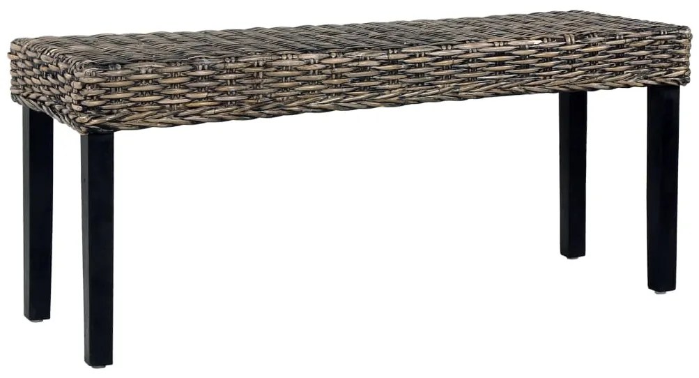 vidaXL Lavička 110 cm čierny prírodný kubu ratan a masívne mangovníkové drevo