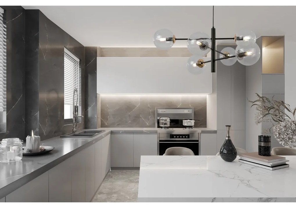 Závesne svietidlo Paris, 6x číre sklenené tienidlo, B/G, X