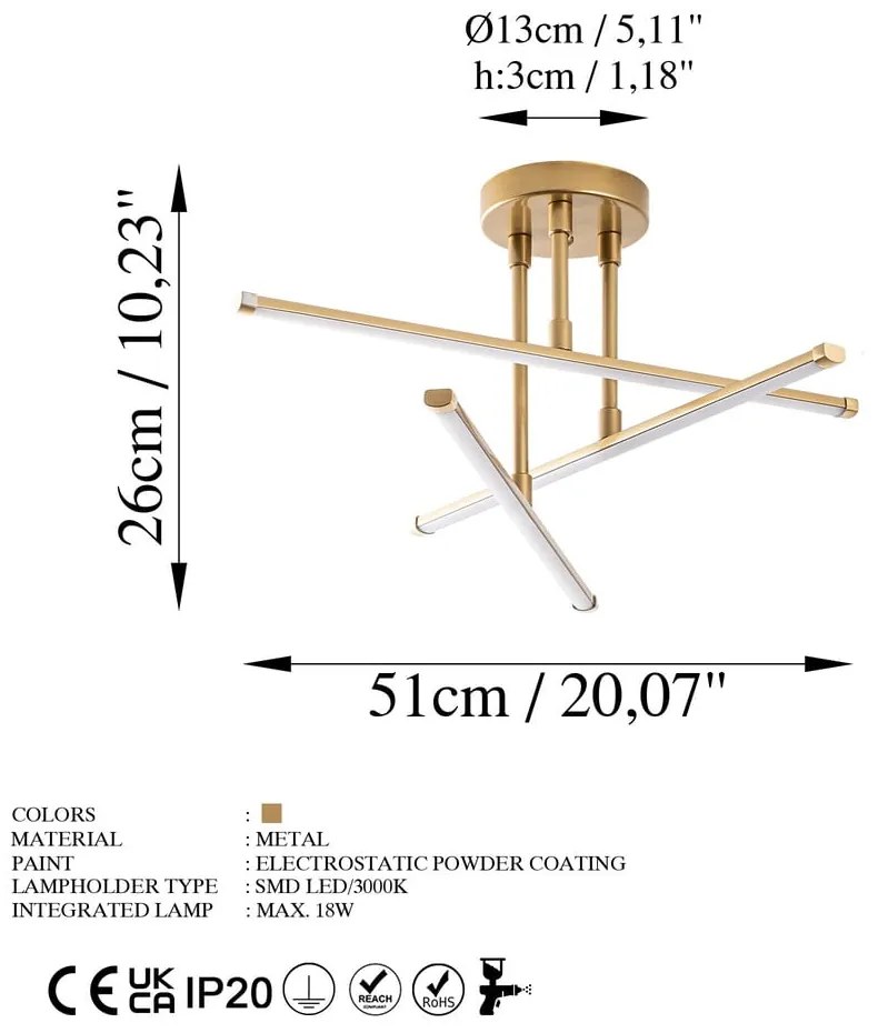 LED stropné svietidlo v zlatej farbe 26x51 cm Umut – Opviq lights