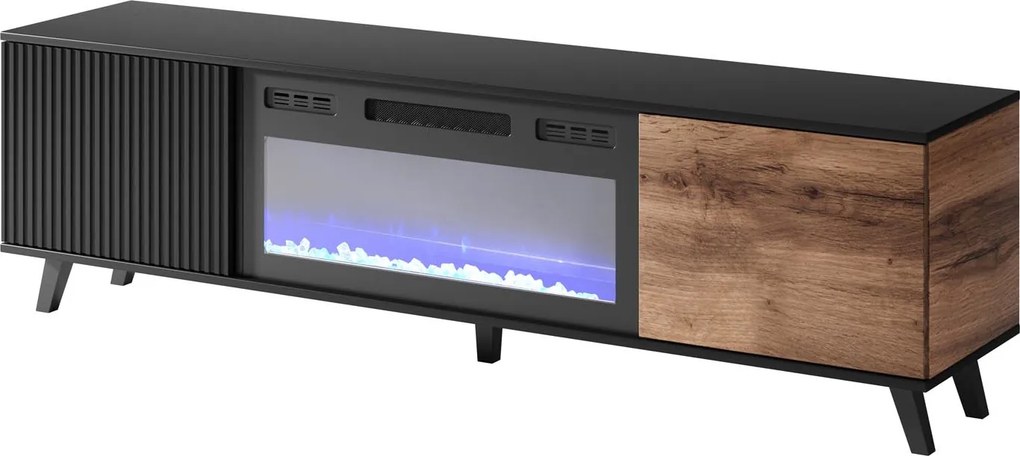 TV stolík Random 180 cm s krbom dub wotan/čierny