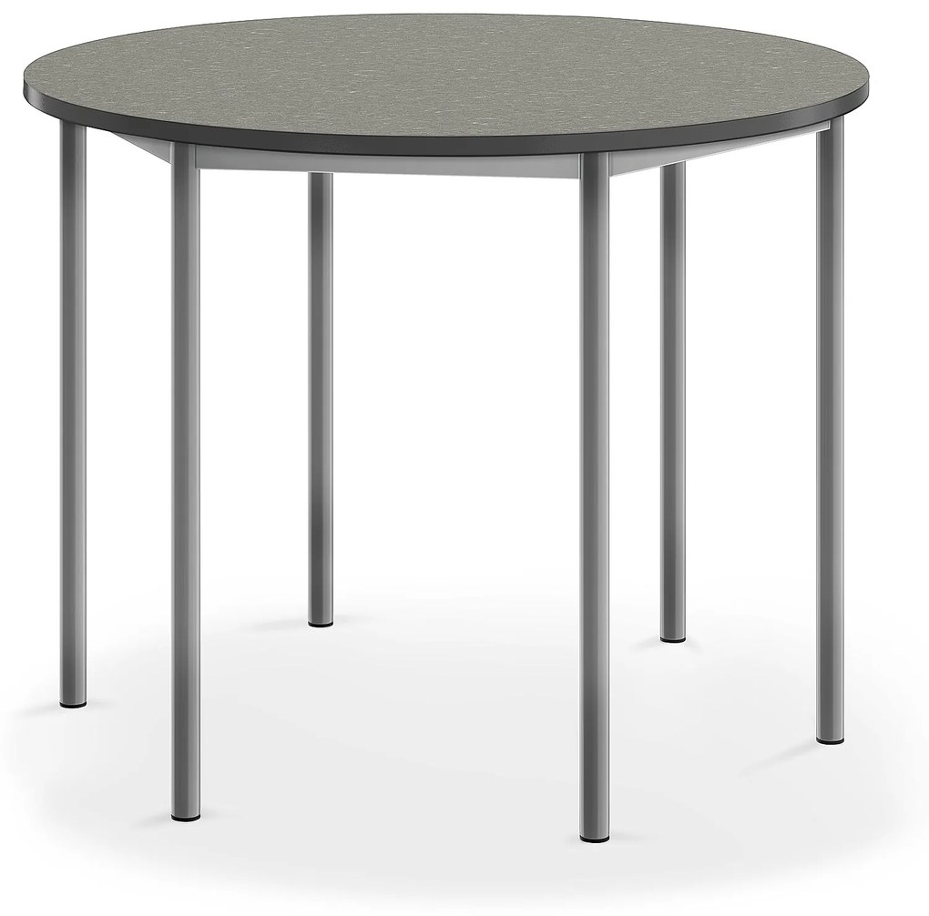 Stôl SONITUS, okrúhly, Ø 1200x900 mm, linoleum - tmavošedá, strieborná