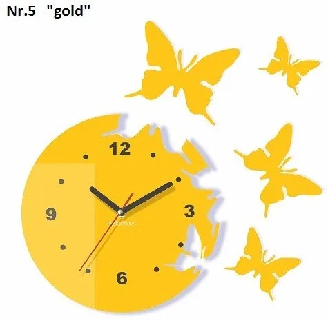 Moderné nástenné hodiny s motýľmi strieborná