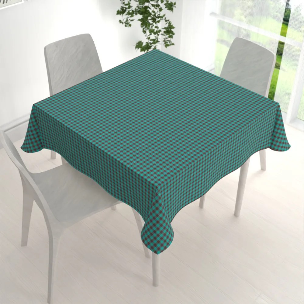 Biante Bavlnený štvorcový obrus Olivia OL-007 Tyrkysovo-hnedá kocka malá 140x140 cm