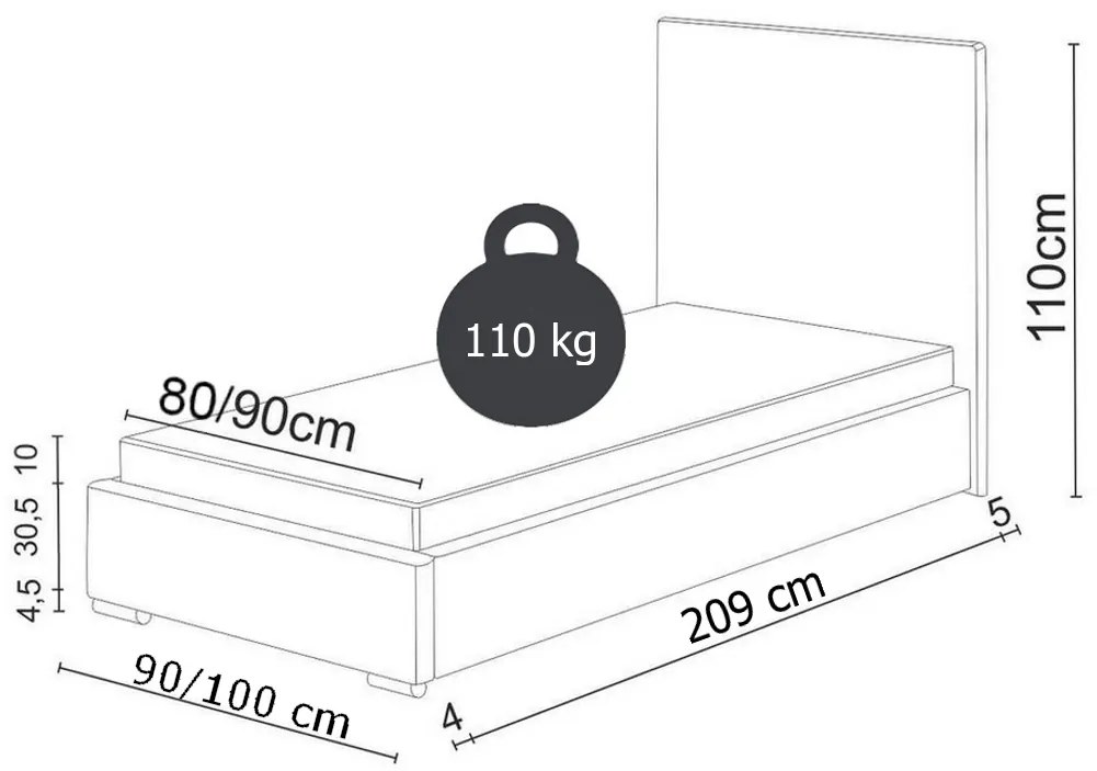 Jednolôžková čalúnená posteľ FOX 5, 80x200, malmo 61