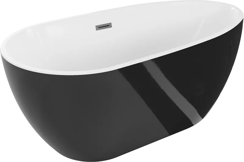 Mexen Eos, voľne stojaca vaňa 170 x 75 cm, biela-čierna, grafitový prepad, 52471707575-66