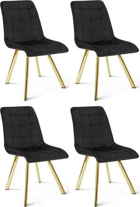 Set štyroch jedálenských stoličiek CIEZA zamatové, čierne / zlaté nohy (4 ks)