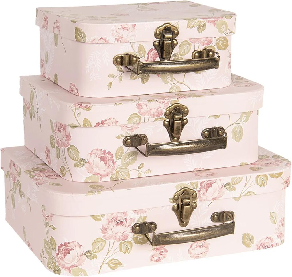 3ks ružové dekoračné kvetované kufríky - 30 * 21 * 9/25 * 18 * 9/20 * 16 *  8 cm | BIANO