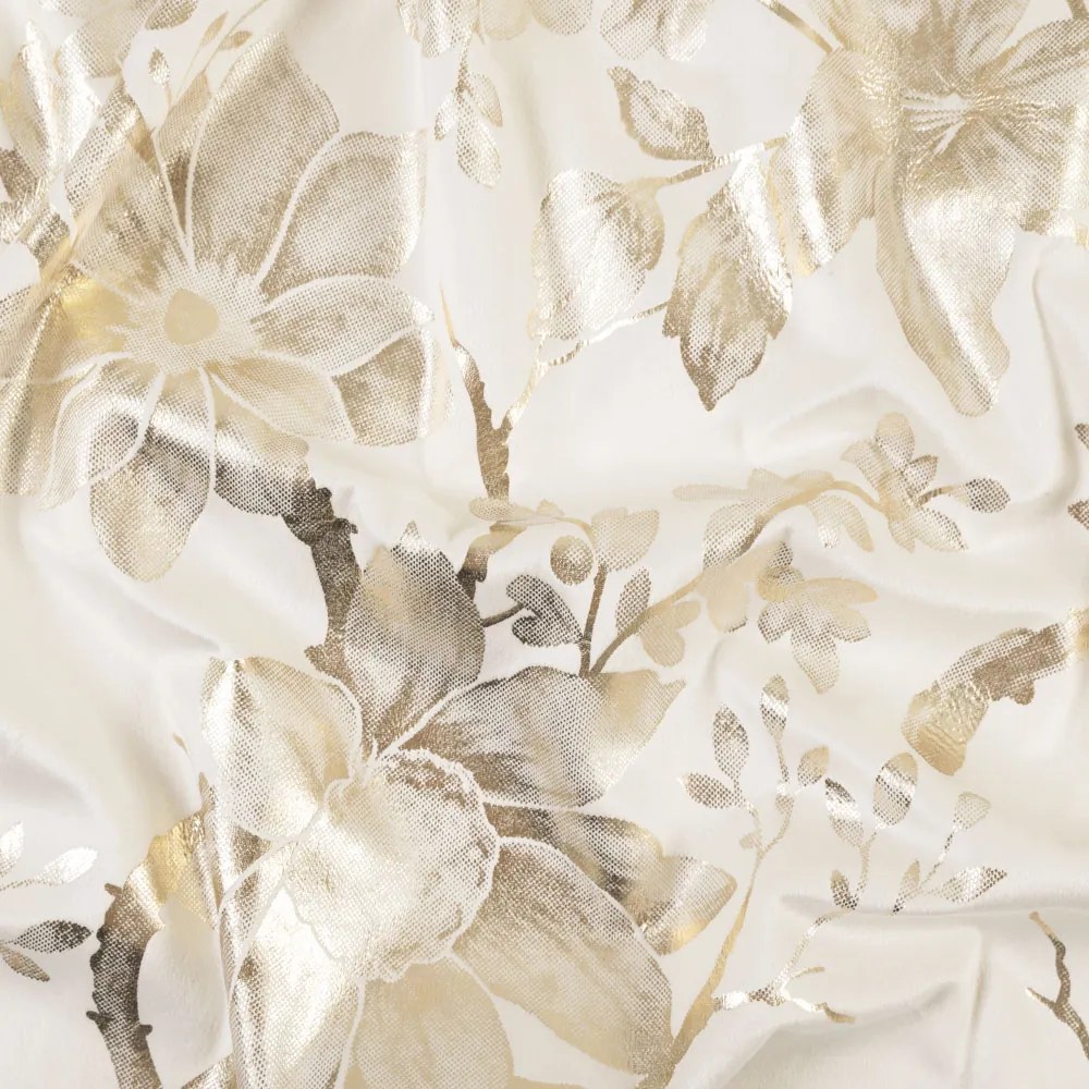 Biante Zamatový behúň na stôl Isabela Flower IBL-022 Zlaté kvety na smotanovom 45x180 cm