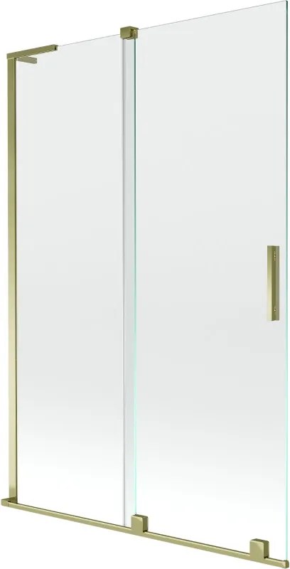 Mexen Velar L, 2-krídlová posuvná vaňová zástena 120 x 150 cm, 8mm číre sklo, zlatý lesklý profil, 896-120-003-01-50