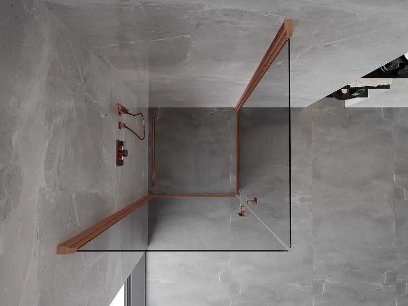 Mexen Mist-B Duo, 2-krídlový výklopný sprchový kút 90 x 90 cm, číre sklo, medený matný profil, 8A2-090-090-65-00