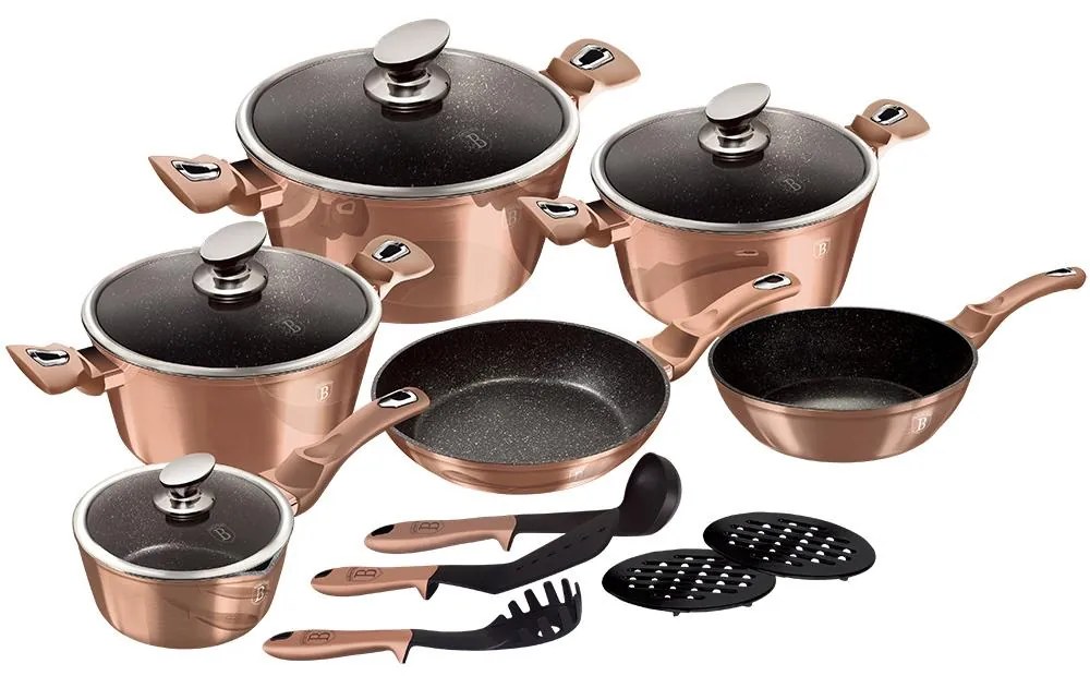 Nepriľnavá sada hrncov 15 ks, Rose Gold BerlingerHaus