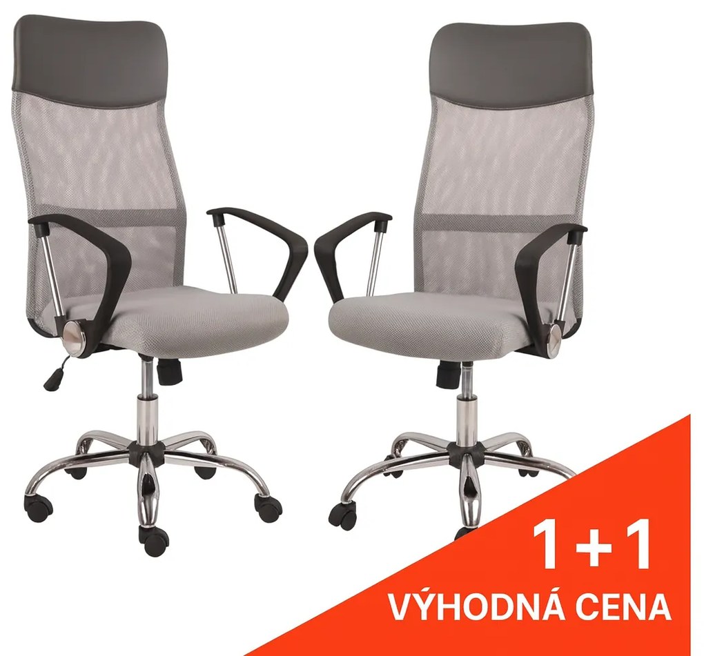 Ergonomická kancelárska stolička sivá s priedušným operadlom 1 + 1