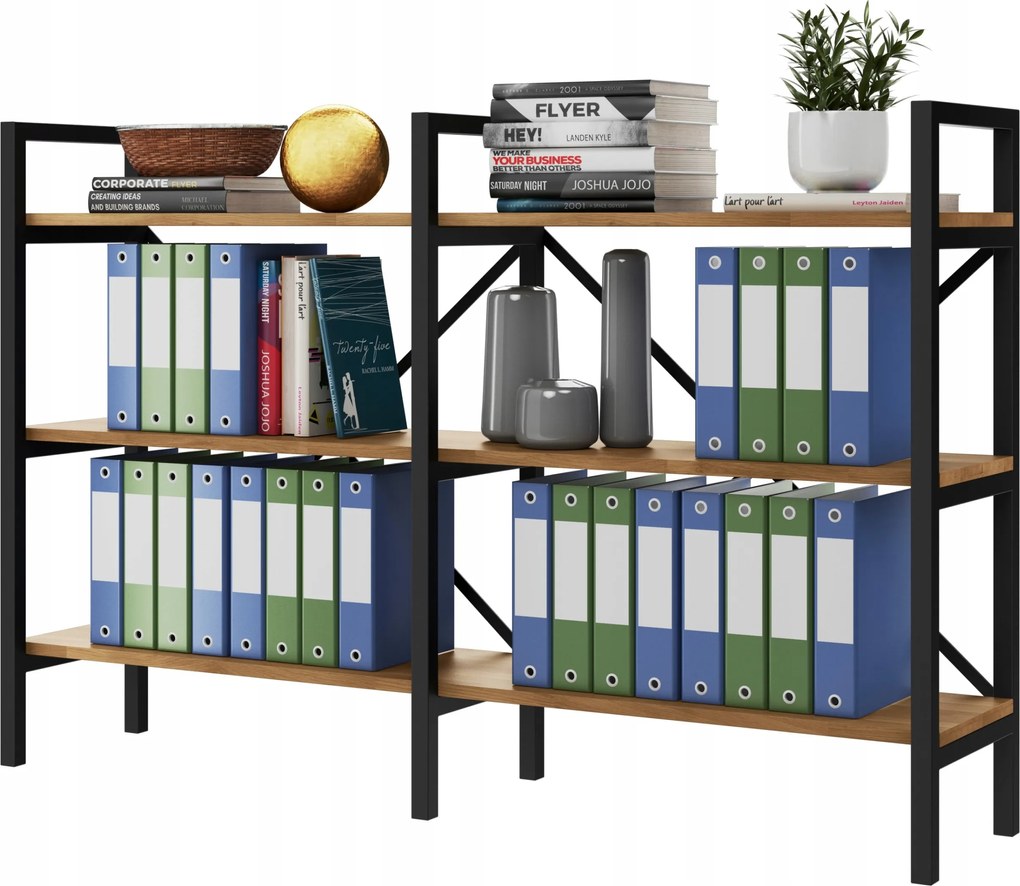 Regál Loft na zakladače a knihy, dubová Š5+P 160 cm