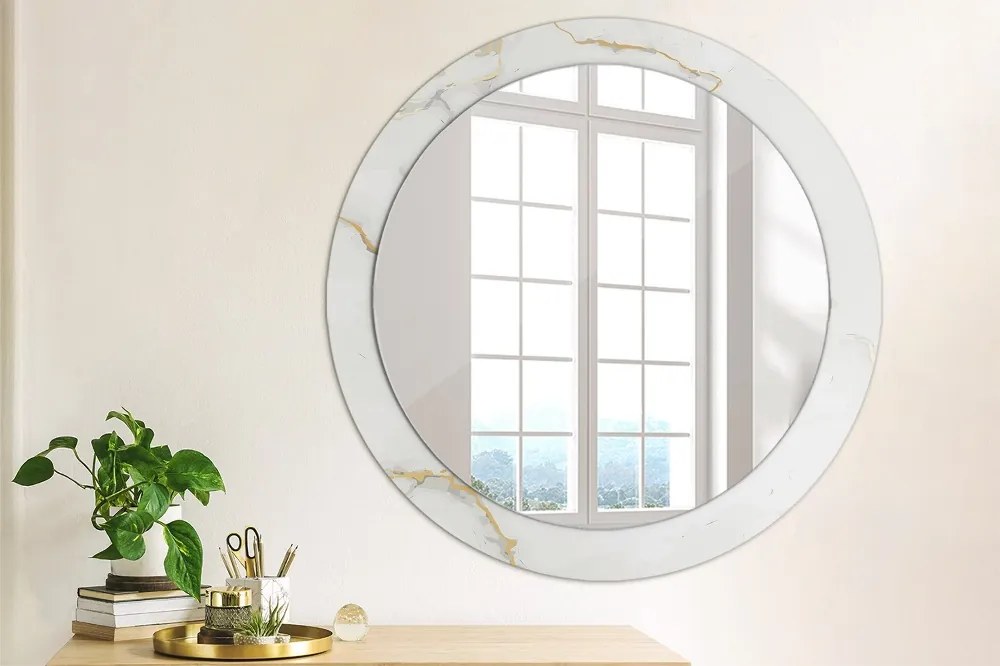 Okrúhle zrkadlo s potlačou Biely zlatý mramor fi 80 cm