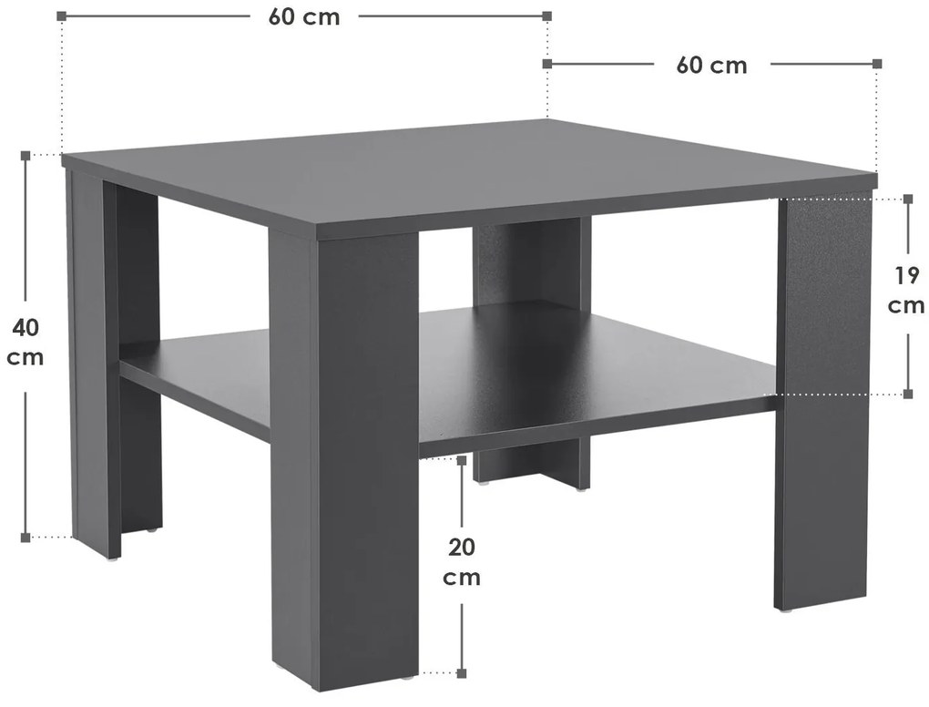 InternetovaZahrada Konferenčný stolík 60x60cm - tmavošedý
