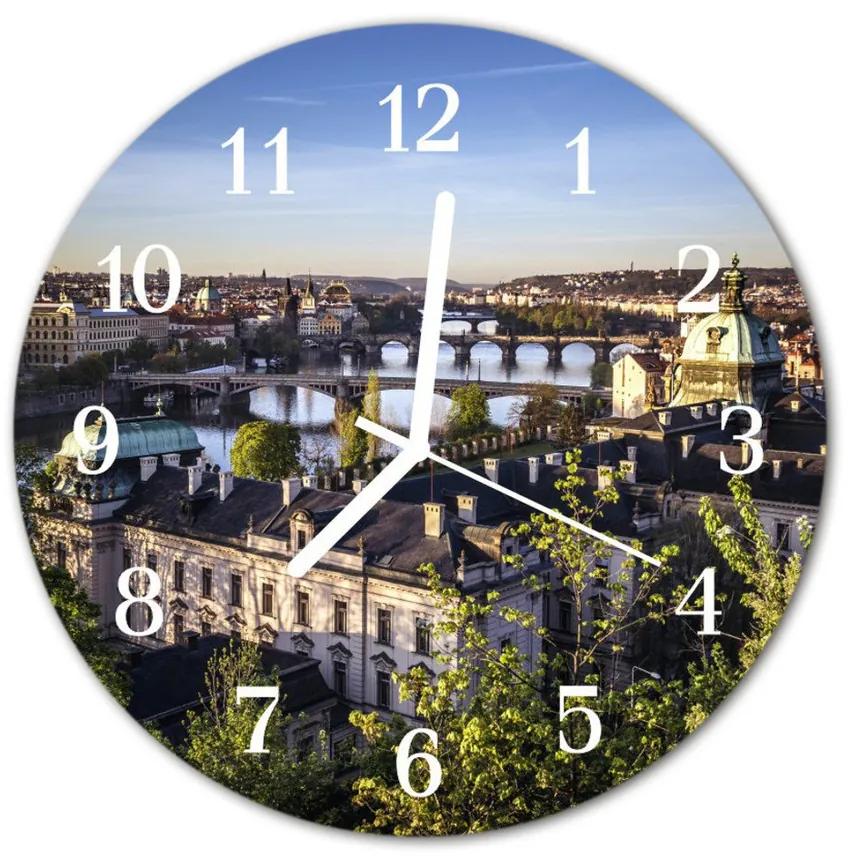 Nástenné sklenené hodiny Praha fi 30 cm