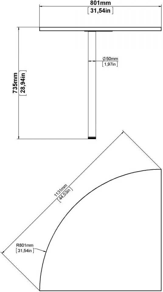 Rohová doska stola Officer 80 cm čierna