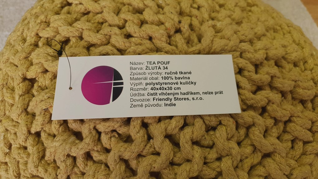 KUDOS Textiles Pvt. Ltd. MEGA AKCE: Sedací vak TEA POUF 34 žlutý - 40x40x35 cm