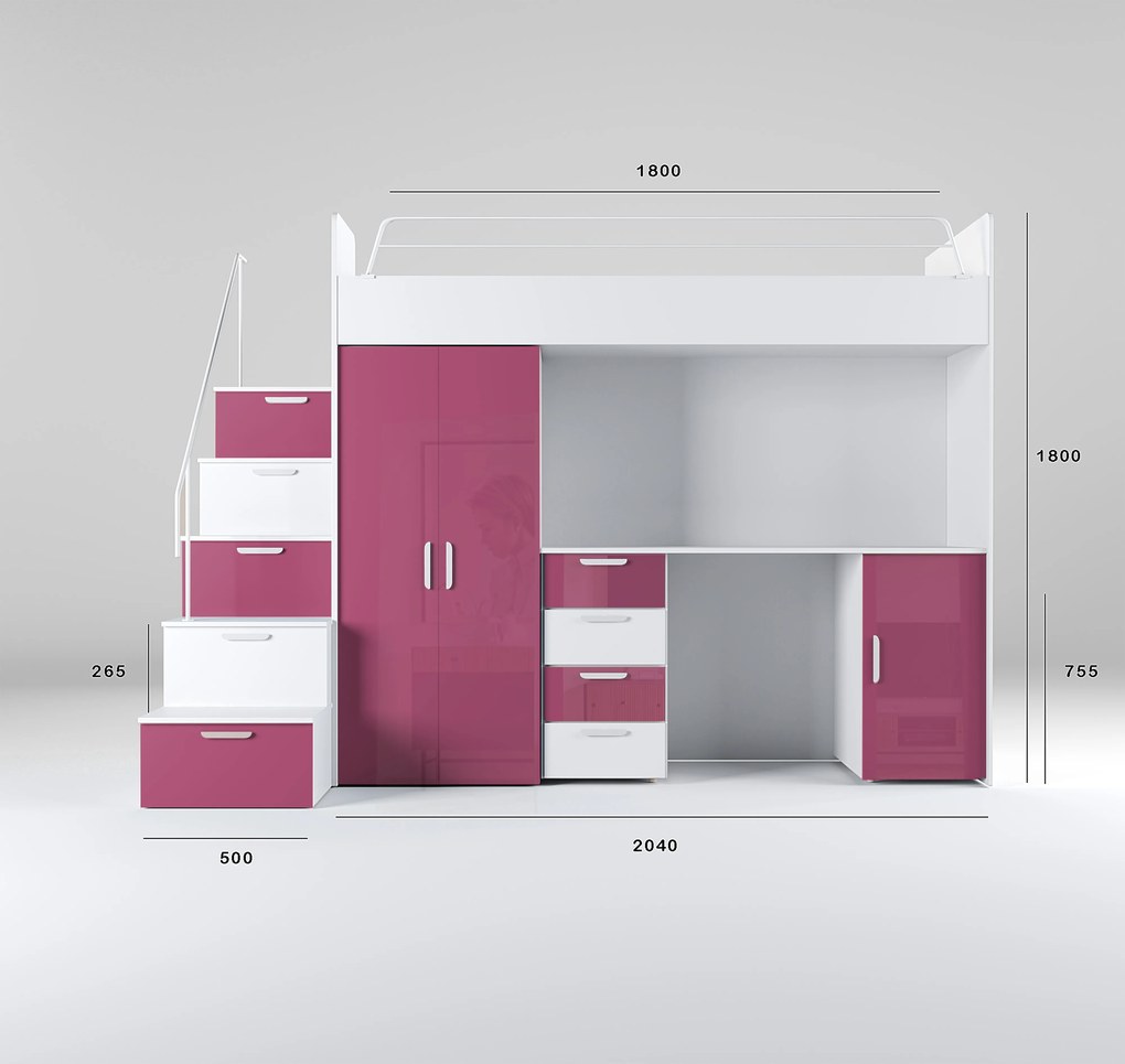 Detská posteľ Ruby IV S (Biela + Ružová) (s roštami). Akcia -20%. Vlastná spoľahlivá doprava až k Vám domov. 611107