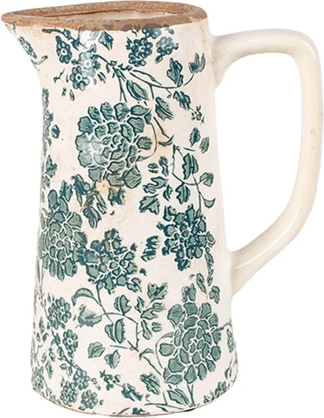 Béžový keramický džbán so zelenými kvetmi Tien French - 16*11*20 cm