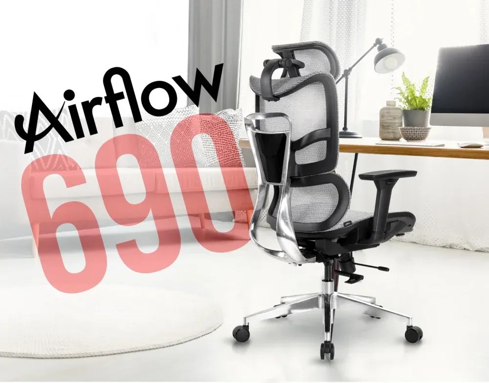 Ergonomická sieťovaná kancelárska stolička MOSH Airflow 690 – čierno-biela