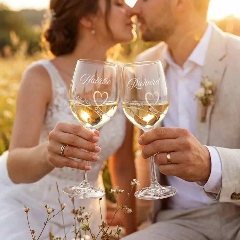 Svadobné poháre na víno Diamante Romance s kryštálmi Swarovski 2 ks