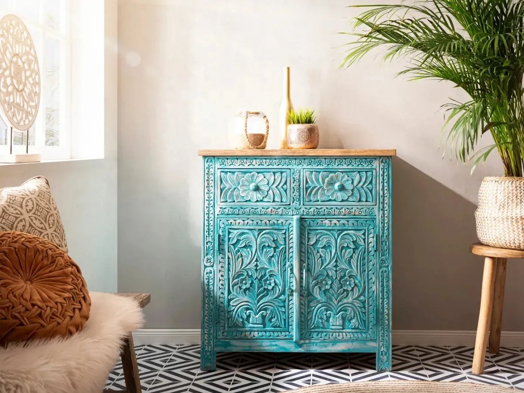 furniture-nabytek.cz - Masívna komoda Santa Cruz z mangového dreva, modrá, lakovaná