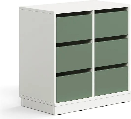 Úložná skrinka CASPER, 6 zásuviek, so soklom, biela/tmavozelená
