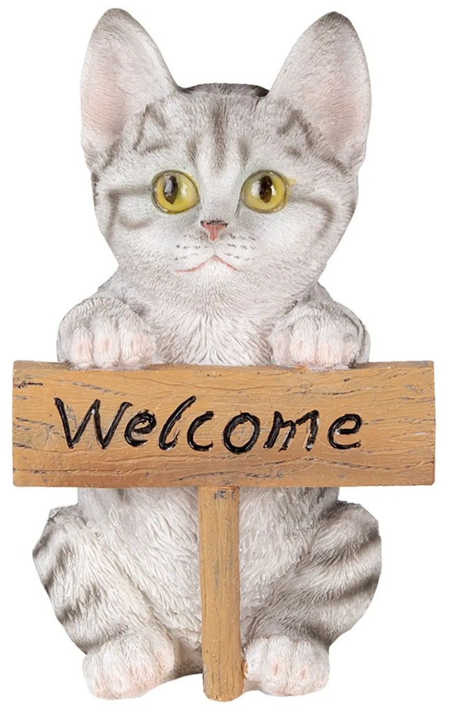 Dekoratívne soška mačky s ceduľkou Welcome - 12 * 9 * 19 cm